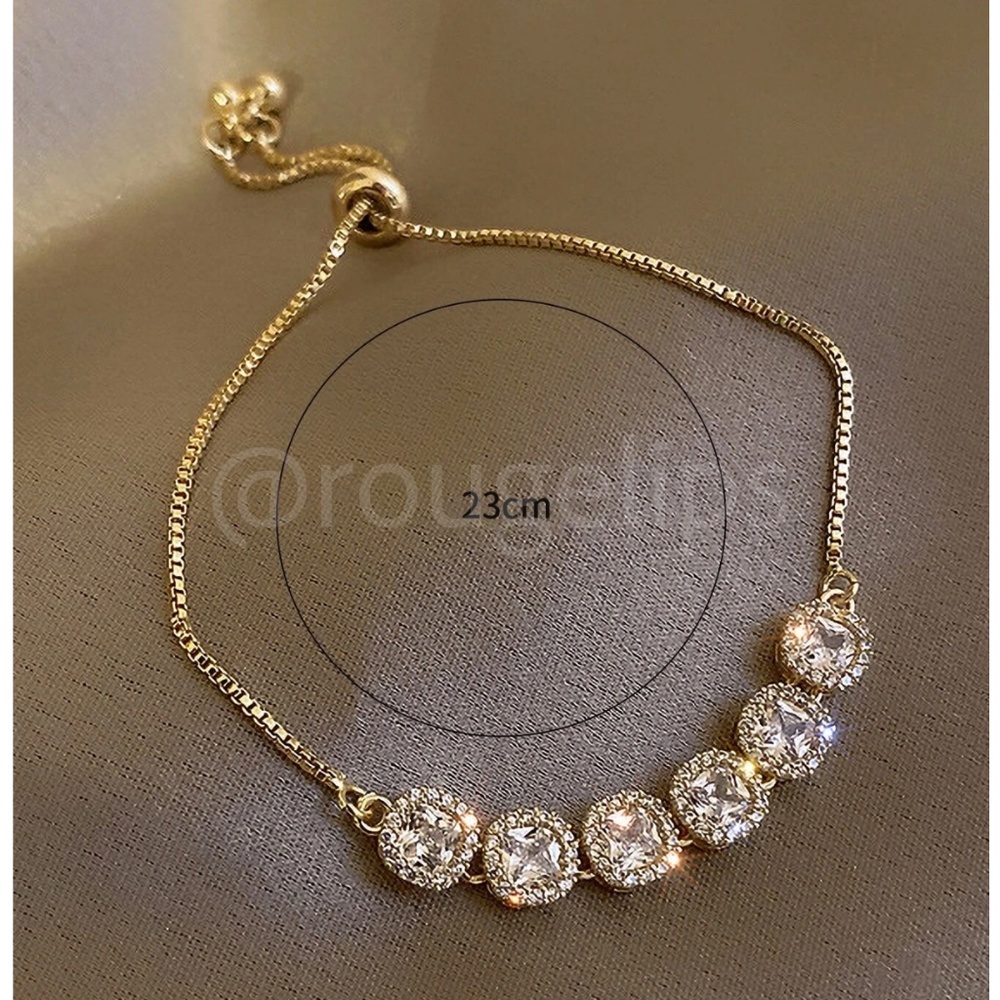 Rhinestone Embellished Dangle Bracelet Gold Tone - Picture 3 of 3